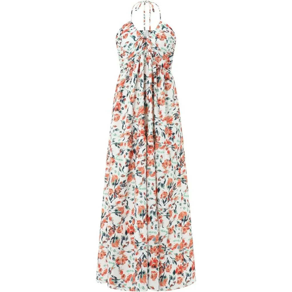 Women's Floral Maxi Dress Boho Sleeveless Summer Backless Ruffle Size Small - Picture 5 of 5